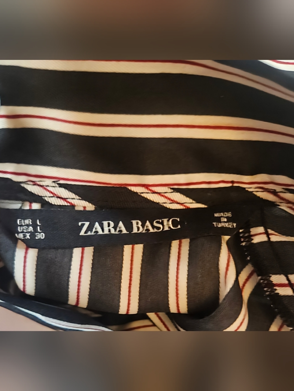 Zara Basic Womens Black & White Striped Long Sleeve Neck Tie Satin Blouse Sz L - Picture 11 of 14